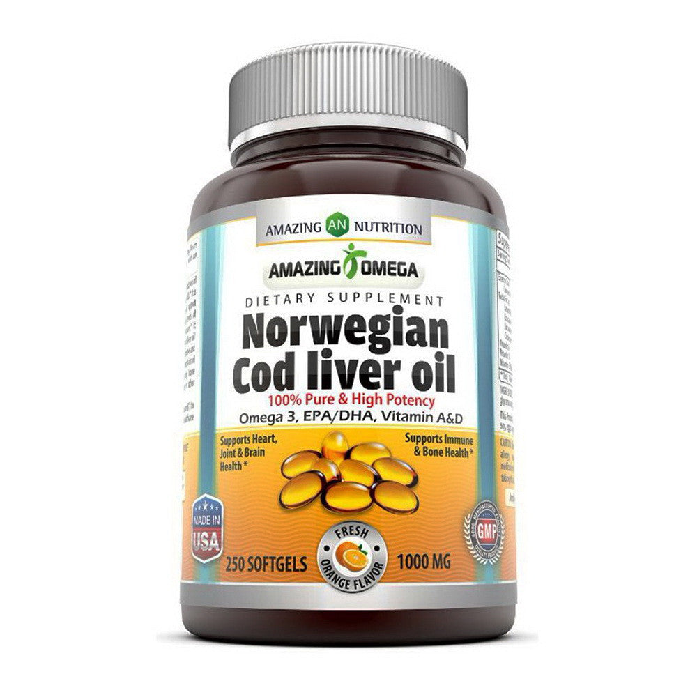 Amazing Omega Norwegian Cod Liver Oil 1000 Mg Softgels, Fresh Orange, 250 Ea